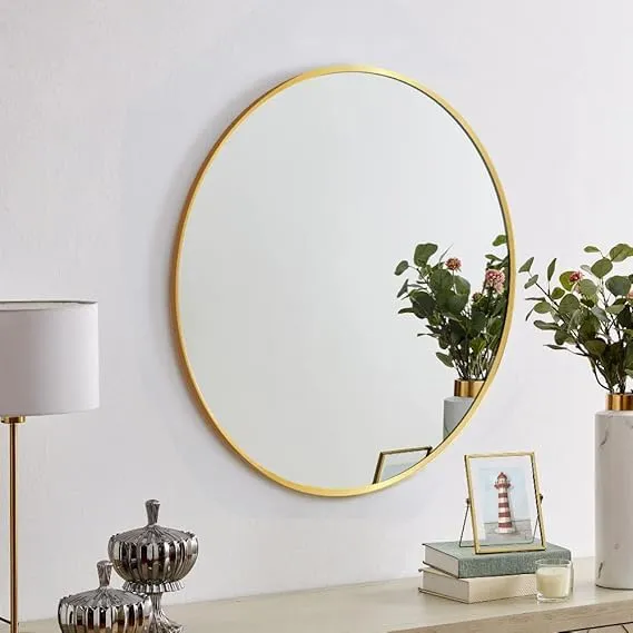 HMR Round Cicrcle Circular Wall Mirror I Metal Framed I Modern Design Metal Framed Mirror I Bathroom, Wash Basin, Bedroom, Drawing Room,Office,Kitchen,Dressing etc (Size (in) : 24,22,20,18) (24")