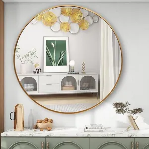 HMR Round Cicrcle Circular Wall Mirror I Metal Framed I Modern Design Metal Framed Mirror I Bathroom, Wash Basin, Bedroom, Drawing Room,Office,Kitchen,Dressing etc (Size (in) : 24,22,20,18) (24")