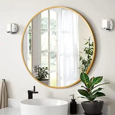 HMR Round Cicrcle Circular Wall Mirror I Metal Framed I Modern Design Metal Framed Mirror I Bathroom, Wash Basin, Bedroom, Drawing Room,Office,Kitchen,Dressing etc (Size (in) : 24,22,20,18) (24")