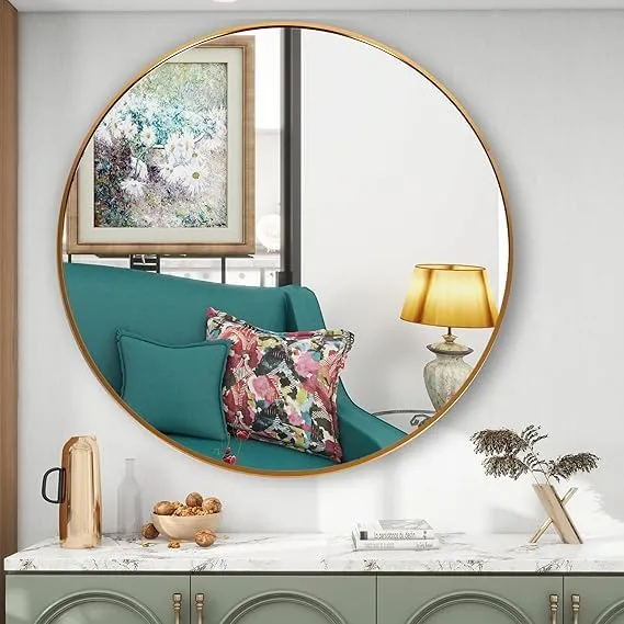 HMR Round Cicrcle Circular Wall Mirror I Metal Framed I Modern Design Metal Framed Mirror I Bathroom, Wash Basin, Bedroom, Drawing Room,Office,Kitchen,Dressing etc (Size (in) : 24,22,20,18) (24")