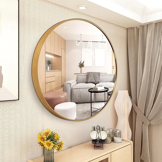 HMR Round Cicrcle Circular Wall Mirror I Metal Framed I Modern Design Metal Framed Mirror I Bathroom, Wash Basin, Bedroom, Drawing Room,Office,Kitchen,Dressing etc (Size (in) : 24,22,20,18) (24")