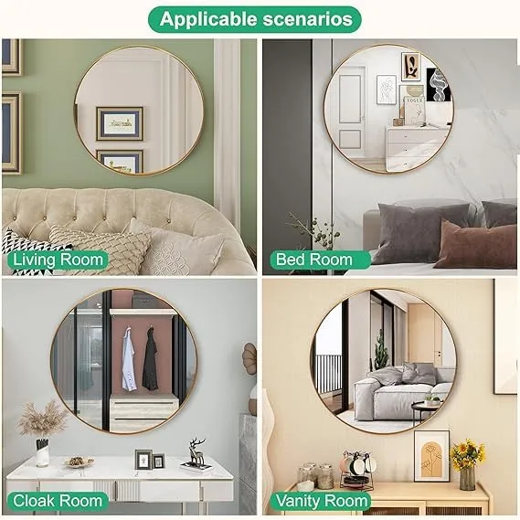 HMR Round Cicrcle Circular Wall Mirror I Metal Framed I Modern Design Metal Framed Mirror I Bathroom, Wash Basin, Bedroom, Drawing Room,Office,Kitchen,Dressing etc (Size (in) : 24,22,20,18) (24")