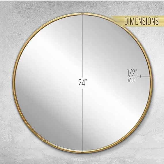HMR Round Cicrcle Circular Wall Mirror I Metal Framed I Modern Design Metal Framed Mirror I Bathroom, Wash Basin, Bedroom, Drawing Room,Office,Kitchen,Dressing etc (Size (in) : 24,22,20,18) (24")