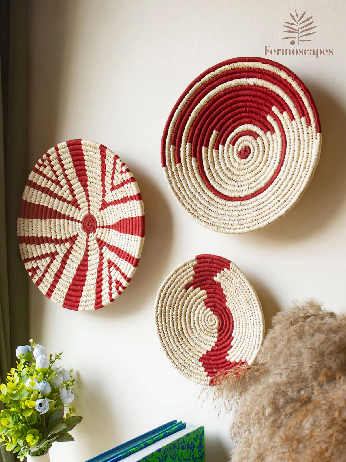 JUNGLE JIVE Red Wall Baskets Set Of 3 Natural And Red