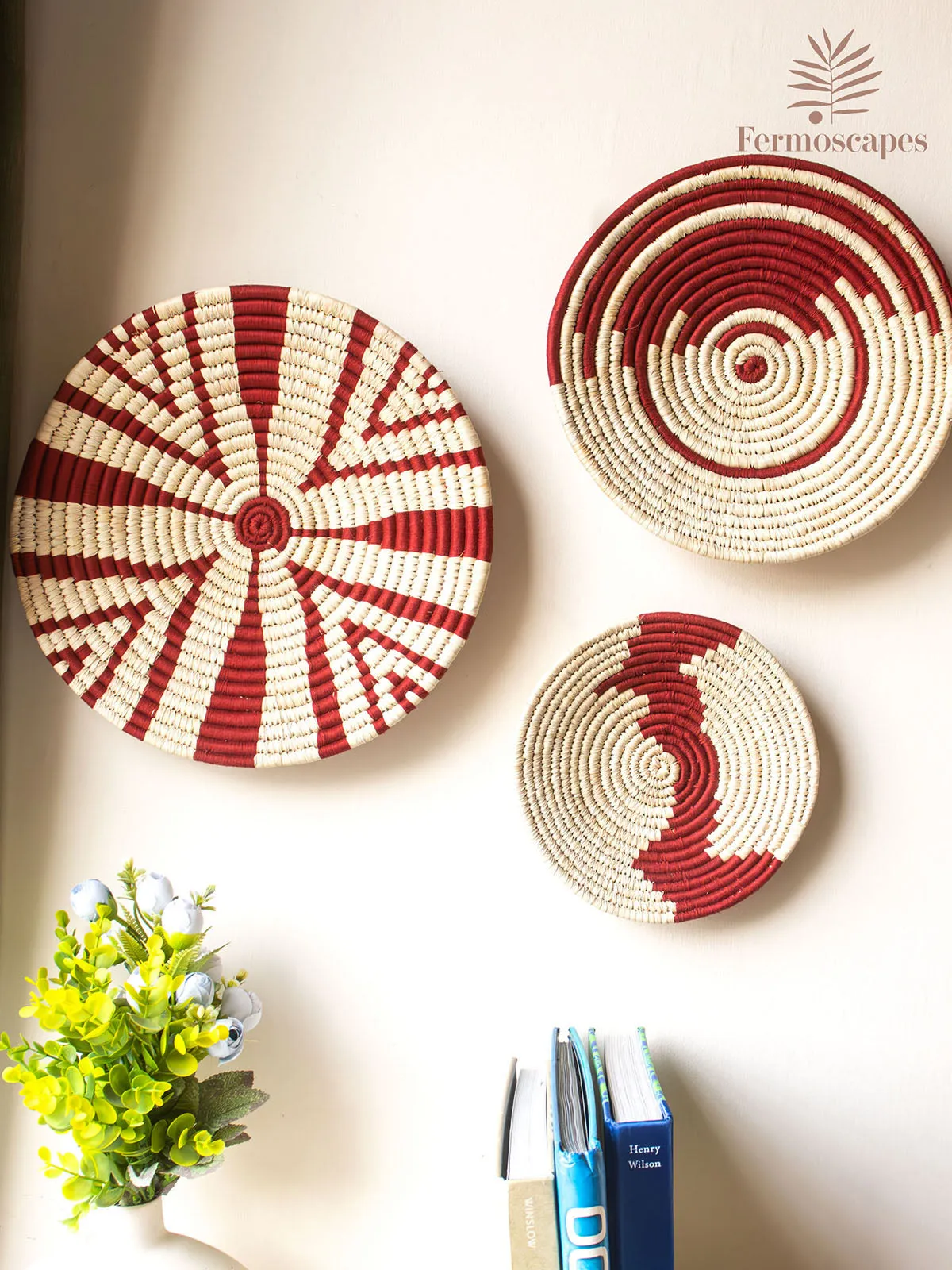 JUNGLE JIVE Red Wall Baskets Set Of 3 Natural And Red