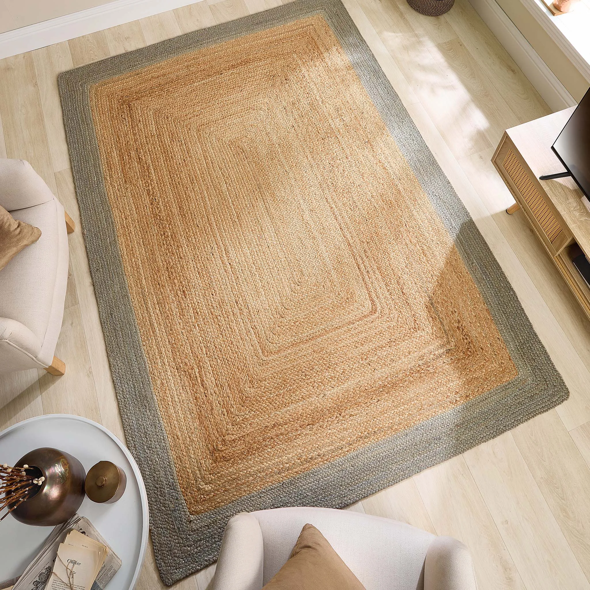 Jute Border Rug Sage Green