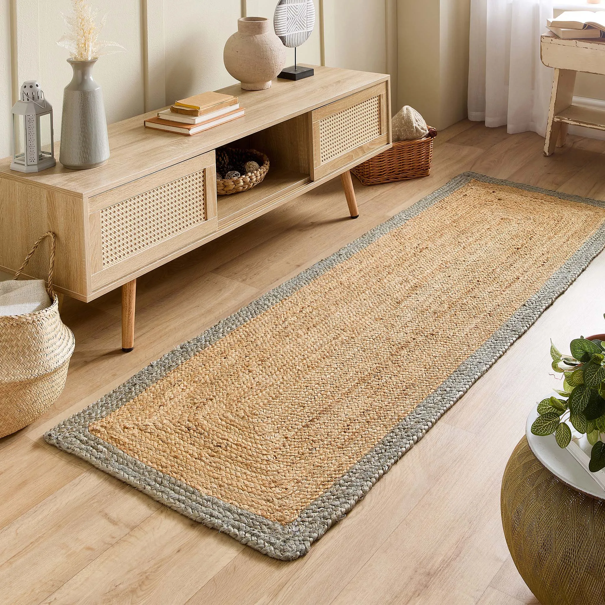 Jute Border Rug Sage Green