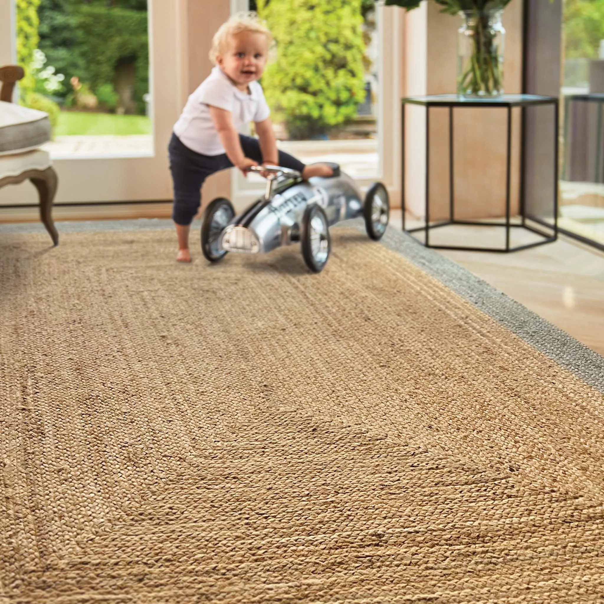 Jute Border Rug Sage Green