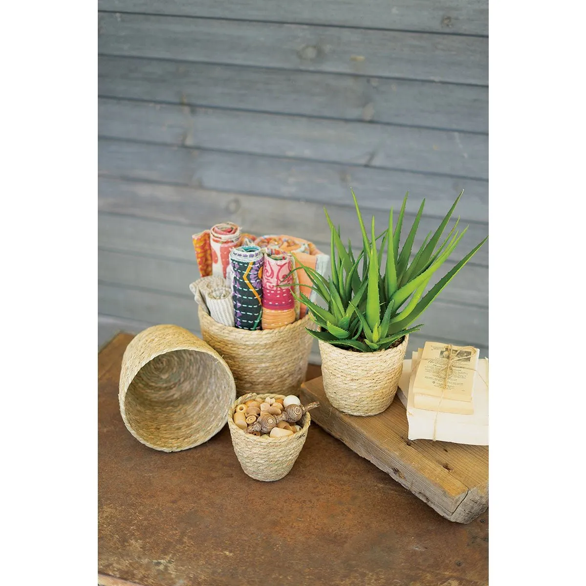 Kalalou - SET OF FOUR ROUND SEAGRASS BASKETS - CCHA1016