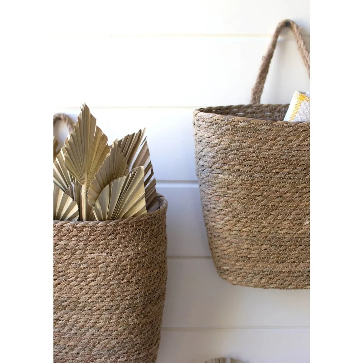 Kalalou - SET OF TWO TALL OVAL WOVEN SEAGRASS BASKETS - CCHA1084