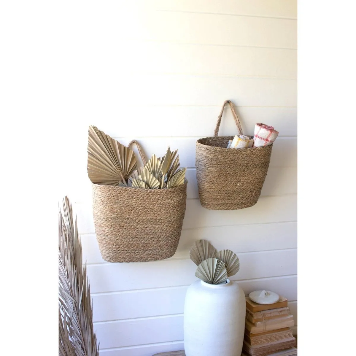 Kalalou - SET OF TWO TALL OVAL WOVEN SEAGRASS BASKETS - CCHA1084