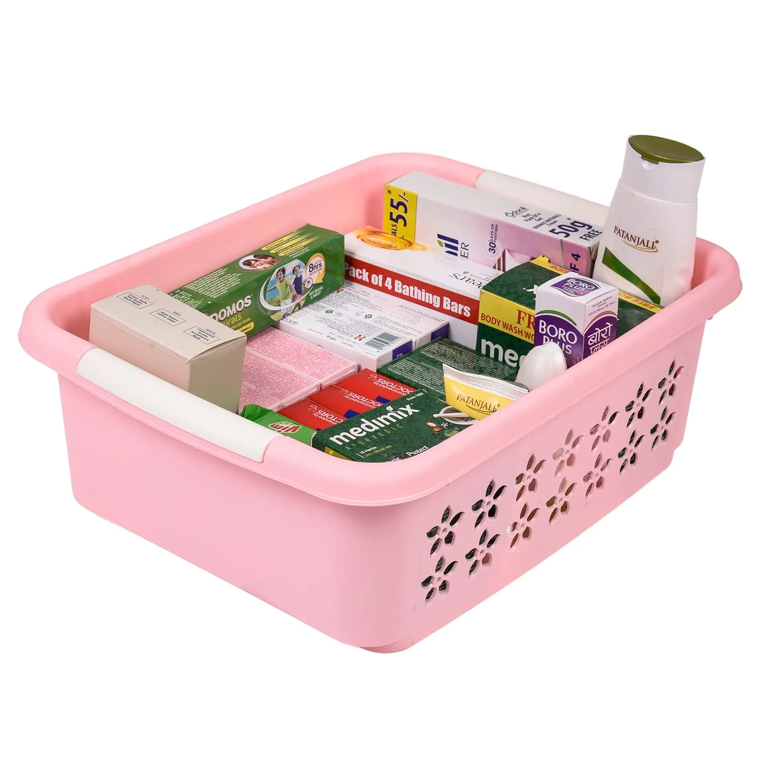 Kuber Industries Multipurpose Rectangle Shape Plastic Storage Basket for Kitchen, Fruit Basket, Office Table, Storage Organizer Small Pack of 3 (Pink)