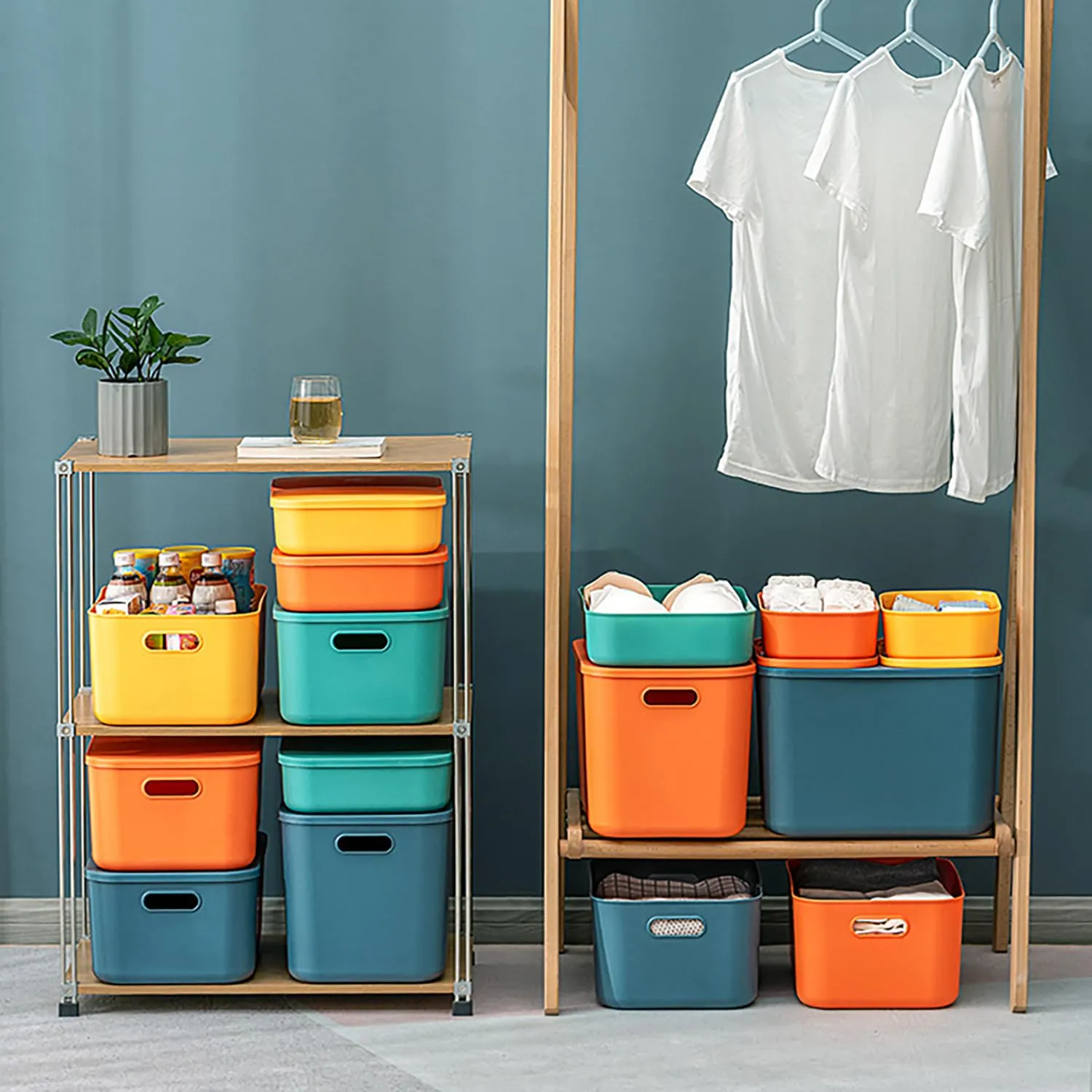Kuber Industries (Set of 9) Plastic Baskets For Organizing (Small) Storage Basket With Handle - For Makeup Items, Toys, Socks - Green, Yellow & Orange