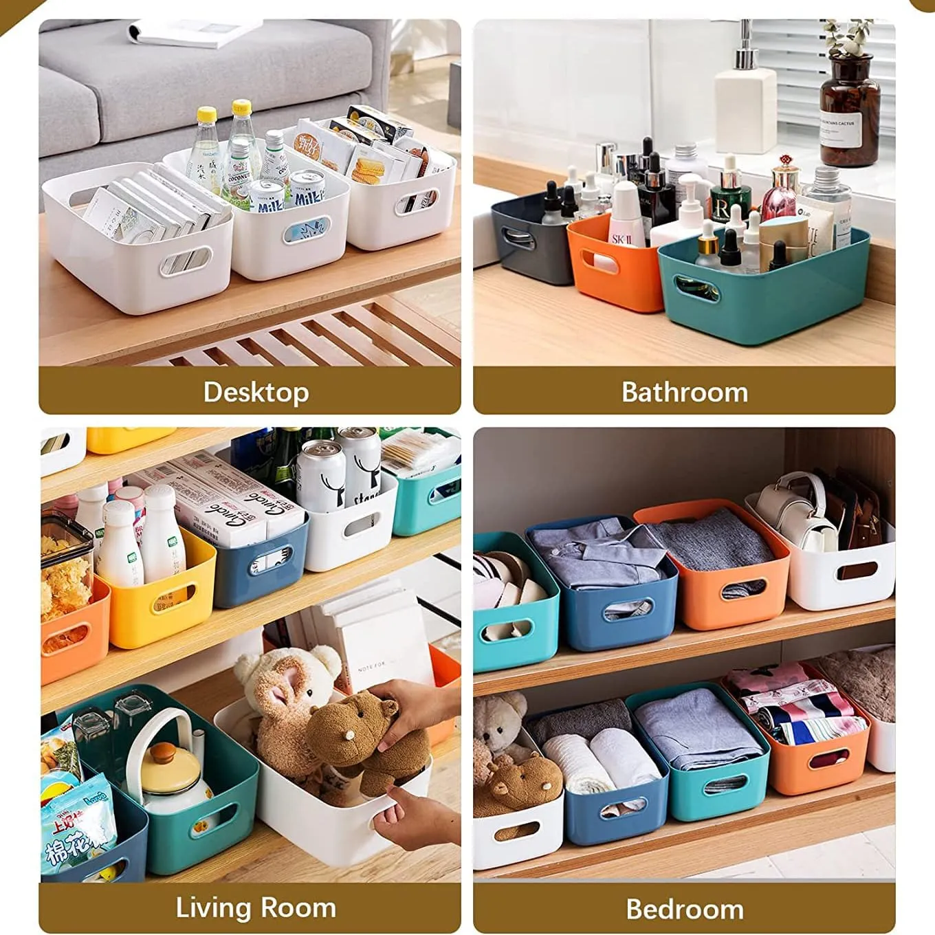 Kuber Industries (Set of 9) Plastic Baskets For Organizing (Small) Storage Basket With Handle - For Makeup Items, Toys, Socks - Green, Yellow & Orange