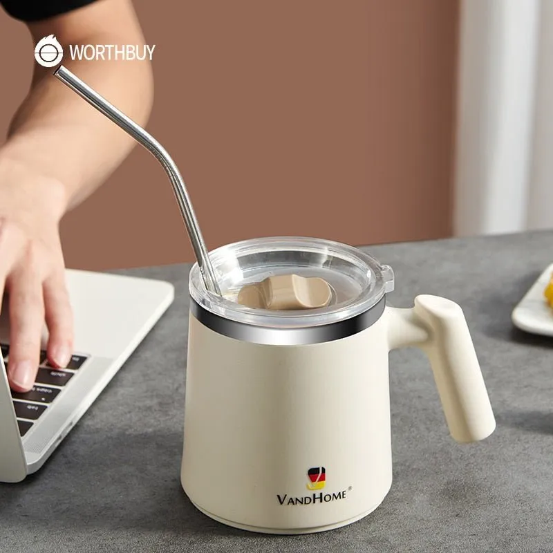 Leakproof Stainless Steel Coffee Mug with Straw 480ml