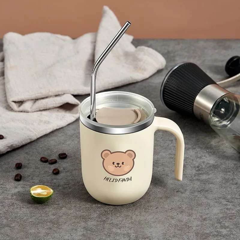 Leakproof Stainless Steel Coffee Mug with Straw 480ml