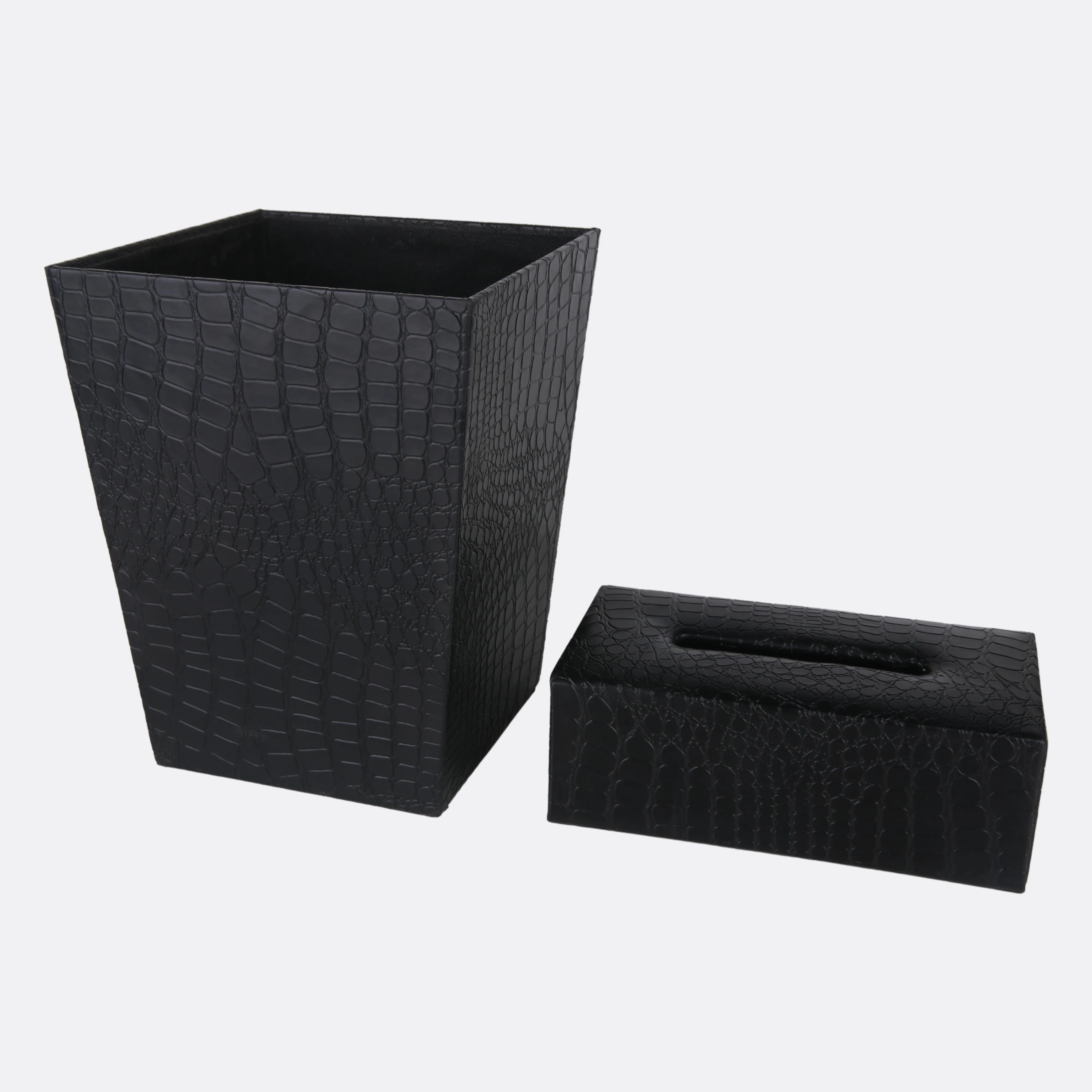 Leather Coated Wooden basket with tissue box