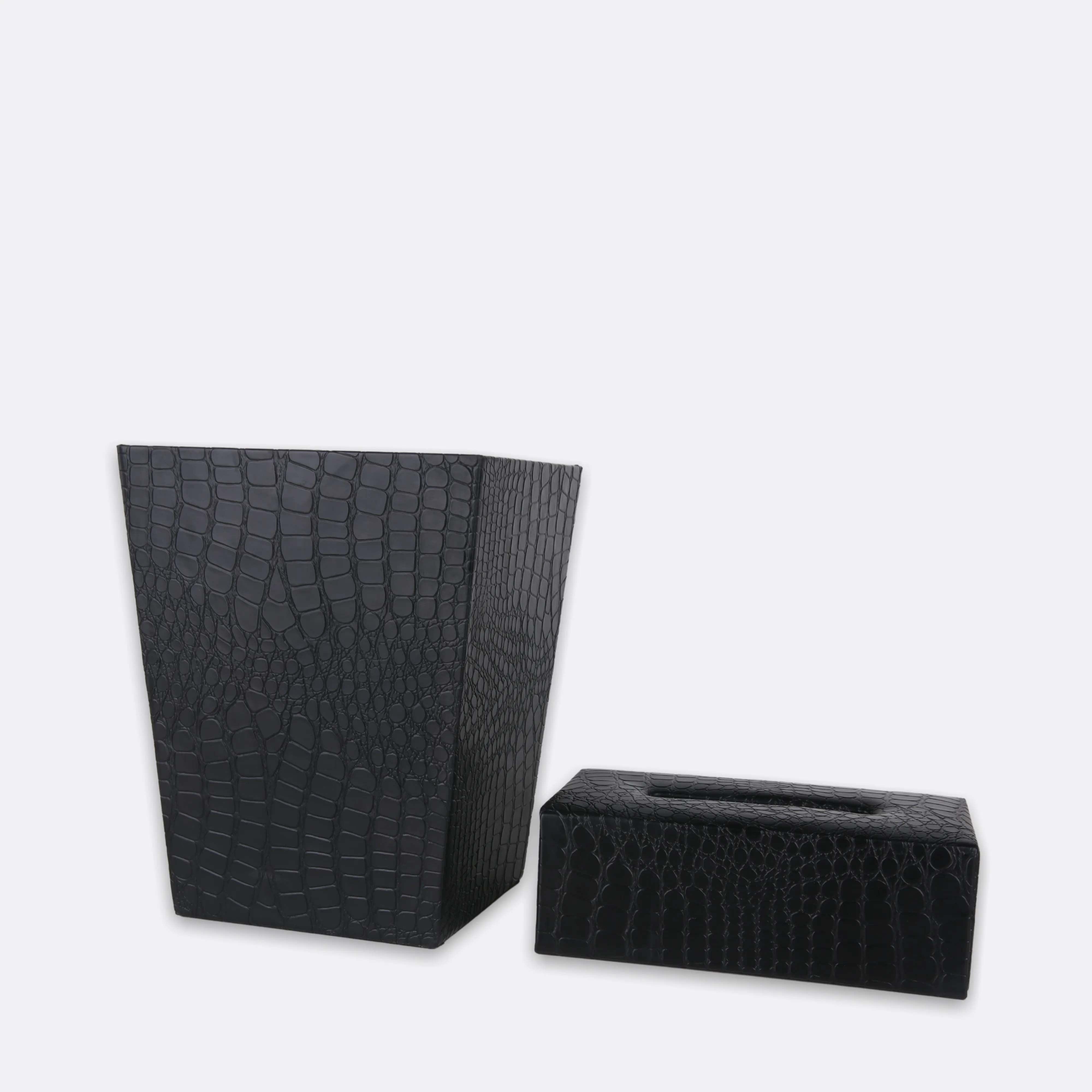 Leather Coated Wooden basket with tissue box