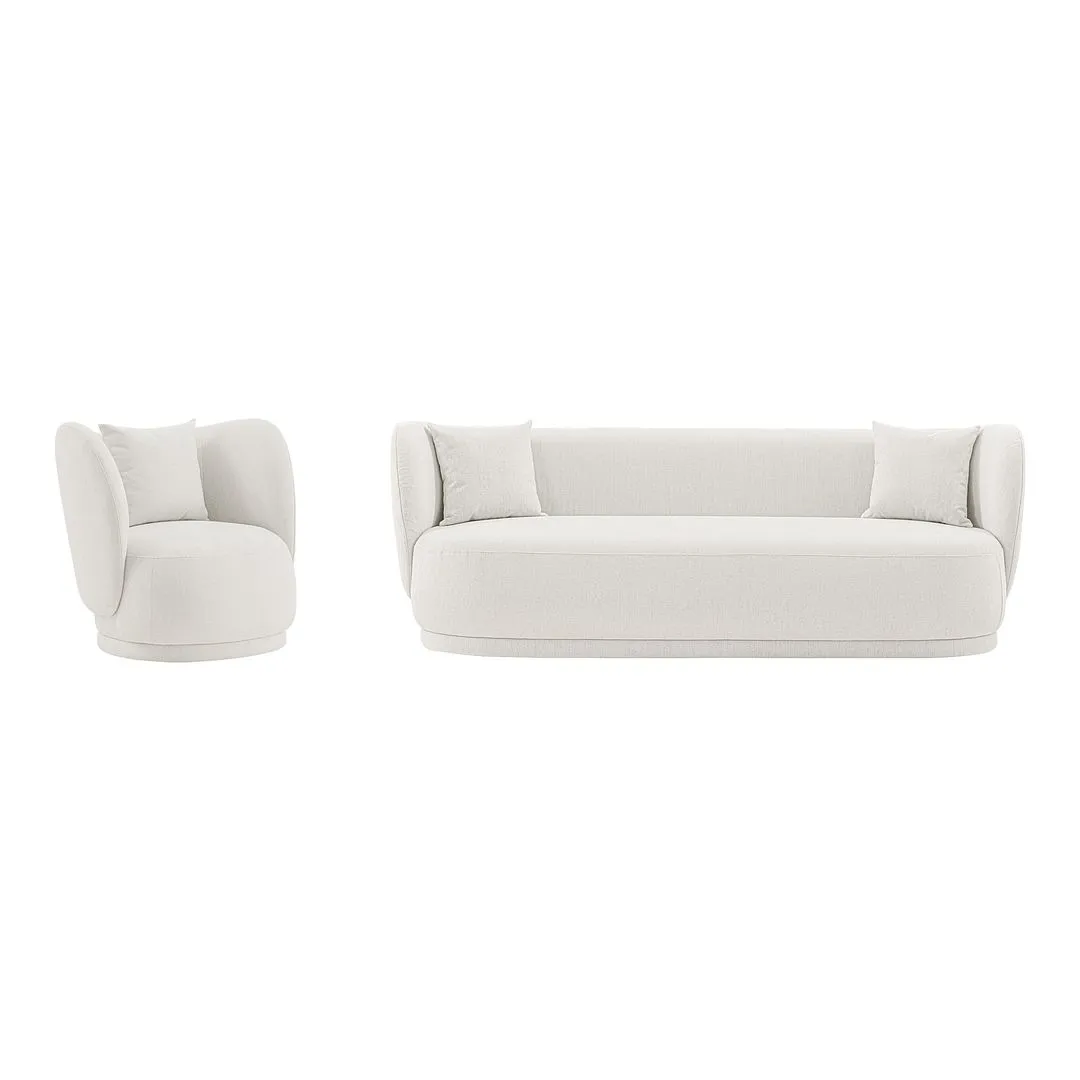 Manhattan Comfort Contemporary Siri Sofa and Accent Chair Set with Pillows in Cream