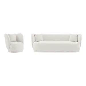 Manhattan Comfort Contemporary Siri Sofa and Accent Chair Set with Pillows in Cream