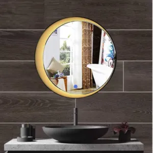 MERKEZI ART Round Shape Inbuild Led Lights Decorative Wall Mirror for Bathroom, Living Room, Bedroom, Vanity Mirrors, Makeup 24 x 24 Inch (MC08)