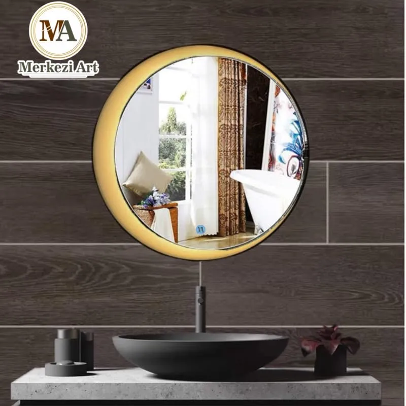 MERKEZI ART Round Shape Inbuild Led Lights Decorative Wall Mirror for Bathroom, Living Room, Bedroom, Vanity Mirrors, Makeup 24 x 24 Inch (MC08)