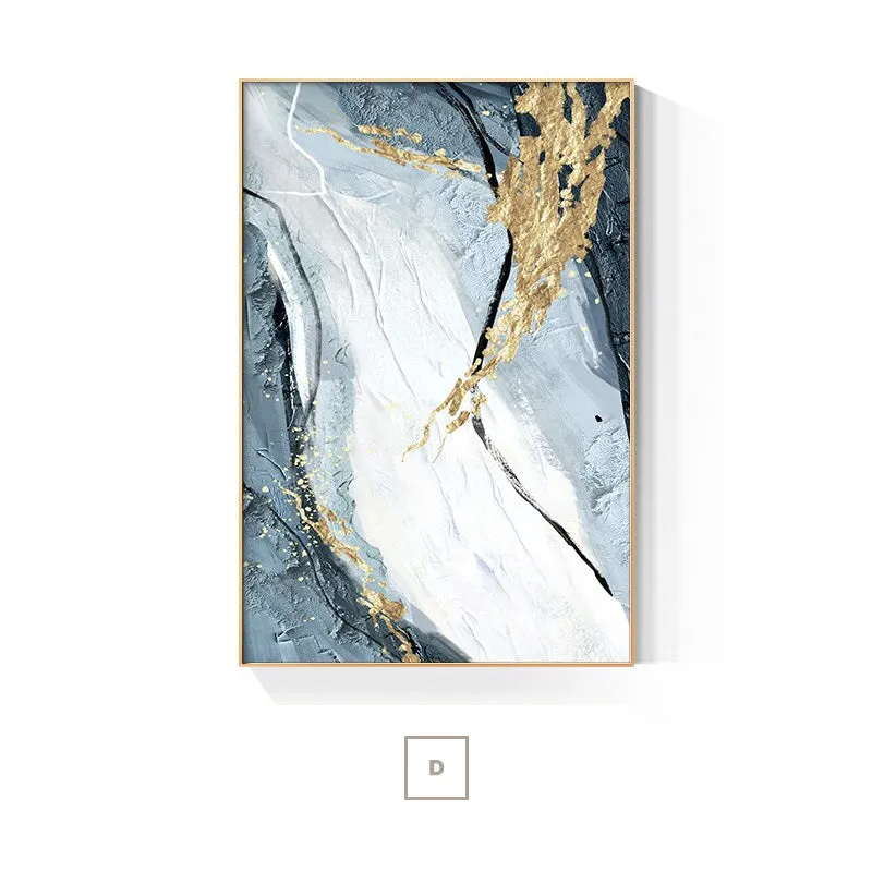 Modern Abstract Golden Blue Marble Wall Art Fine Art Canvas Prints Pictures For Luxury Living Room Dining Room Bedroom Home Office Art Decor