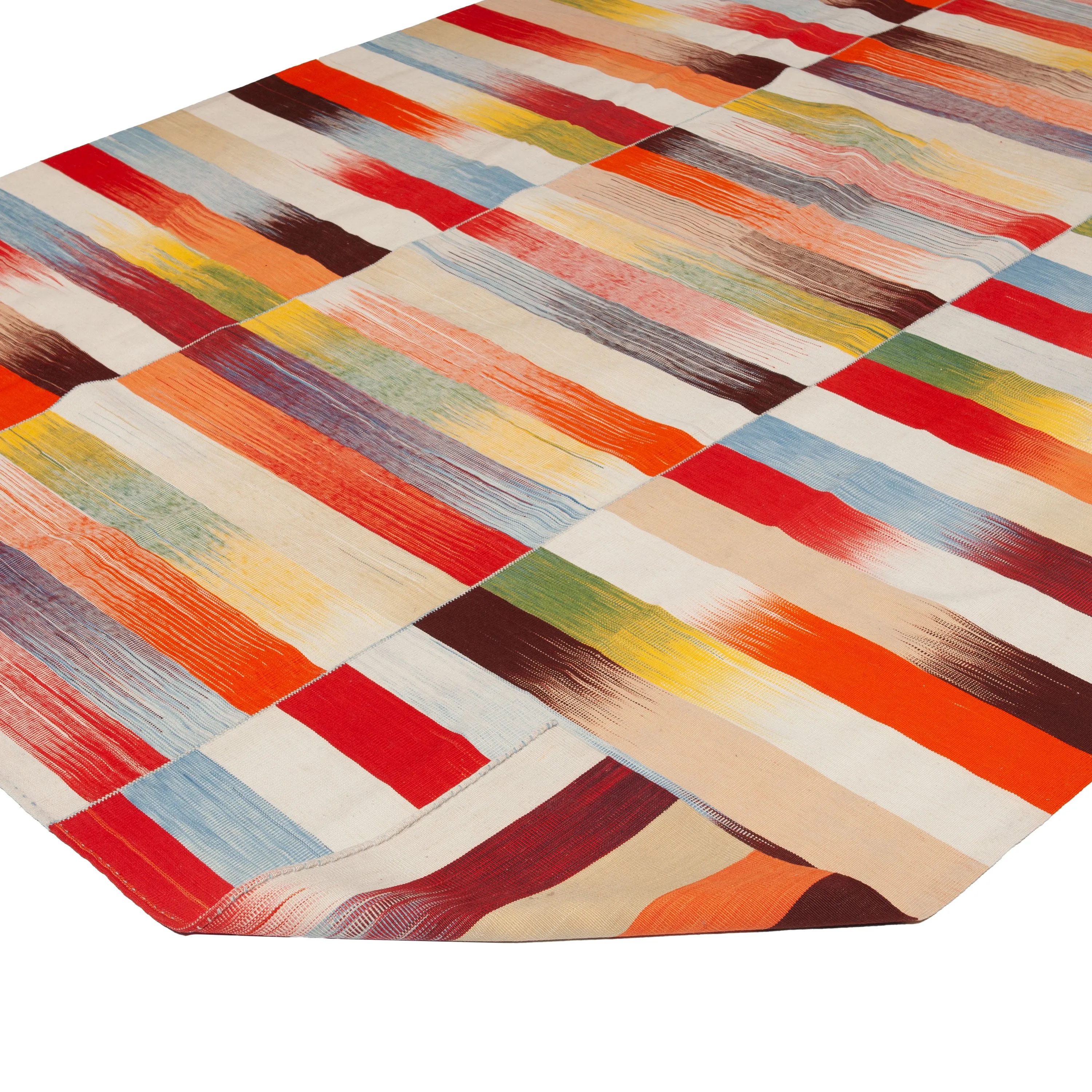 Multicolored Flatweave Wool Persian Runner - 7'3" x 13'2"