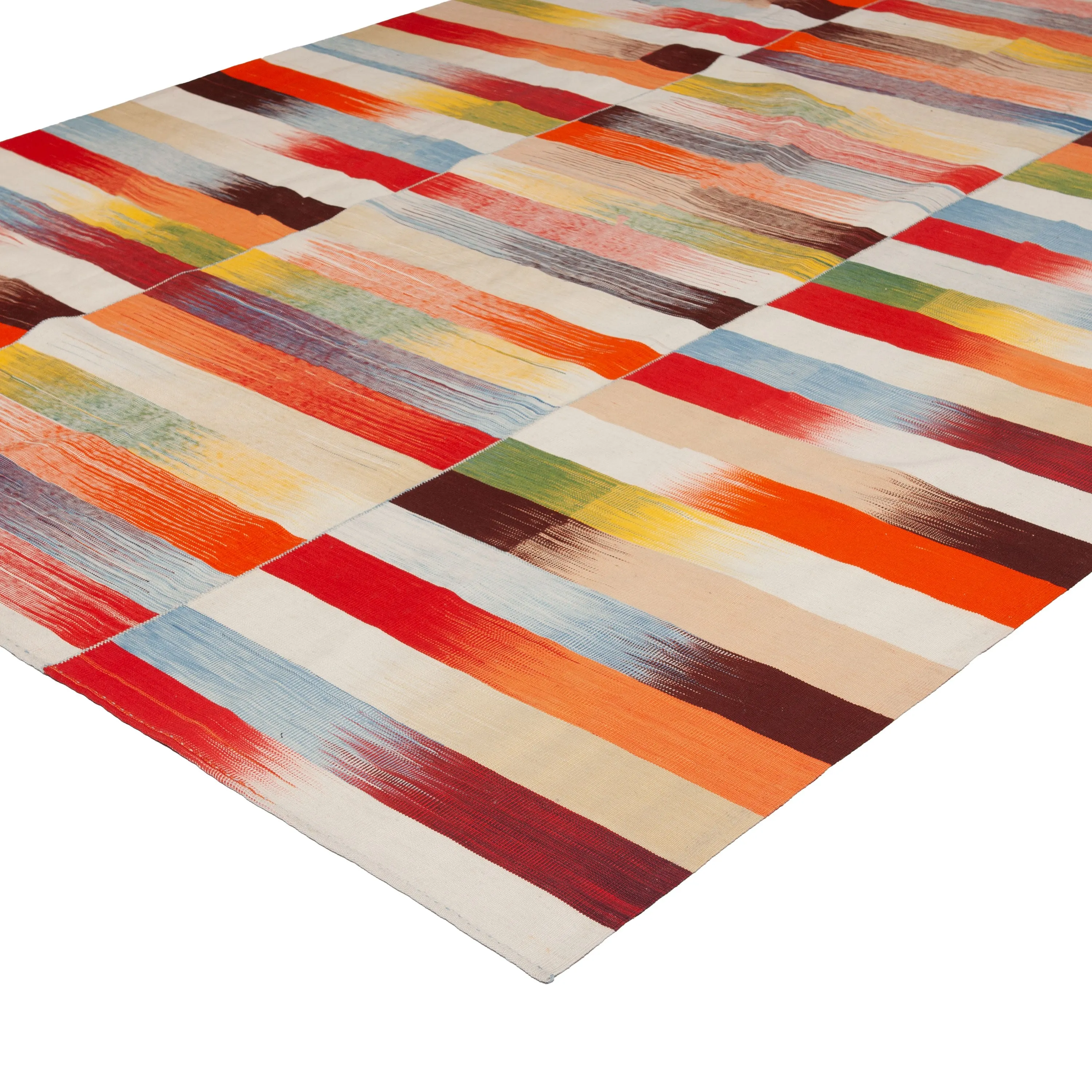 Multicolored Flatweave Wool Persian Runner - 7'3" x 13'2"