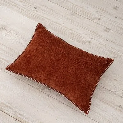 New - 14"x20" Oversize Junoesque Chenille Whipstitch Lumbar Throw Pillow Brown - Evergrace