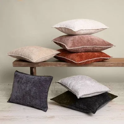 New - 14"x20" Oversize Junoesque Chenille Whipstitch Lumbar Throw Pillow Brown - Evergrace