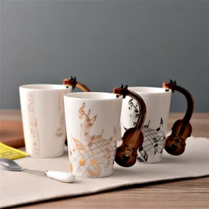Novelty Guitar Ceramic Cup Personality Music Note Milk Juice Lemon Mug Coffee Tea Cup Home Office Drinkware Unique Gift