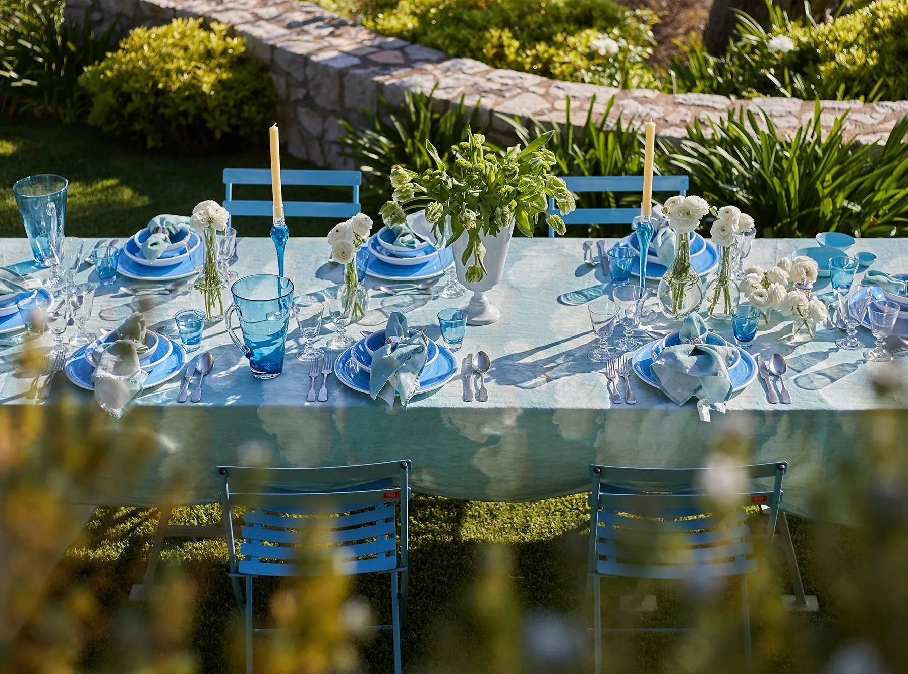 'Nuages' Cloud Linen Tablecloth in Blue