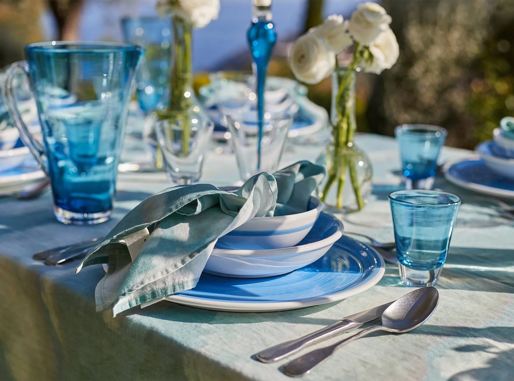 'Nuages' Cloud Linen Tablecloth in Blue