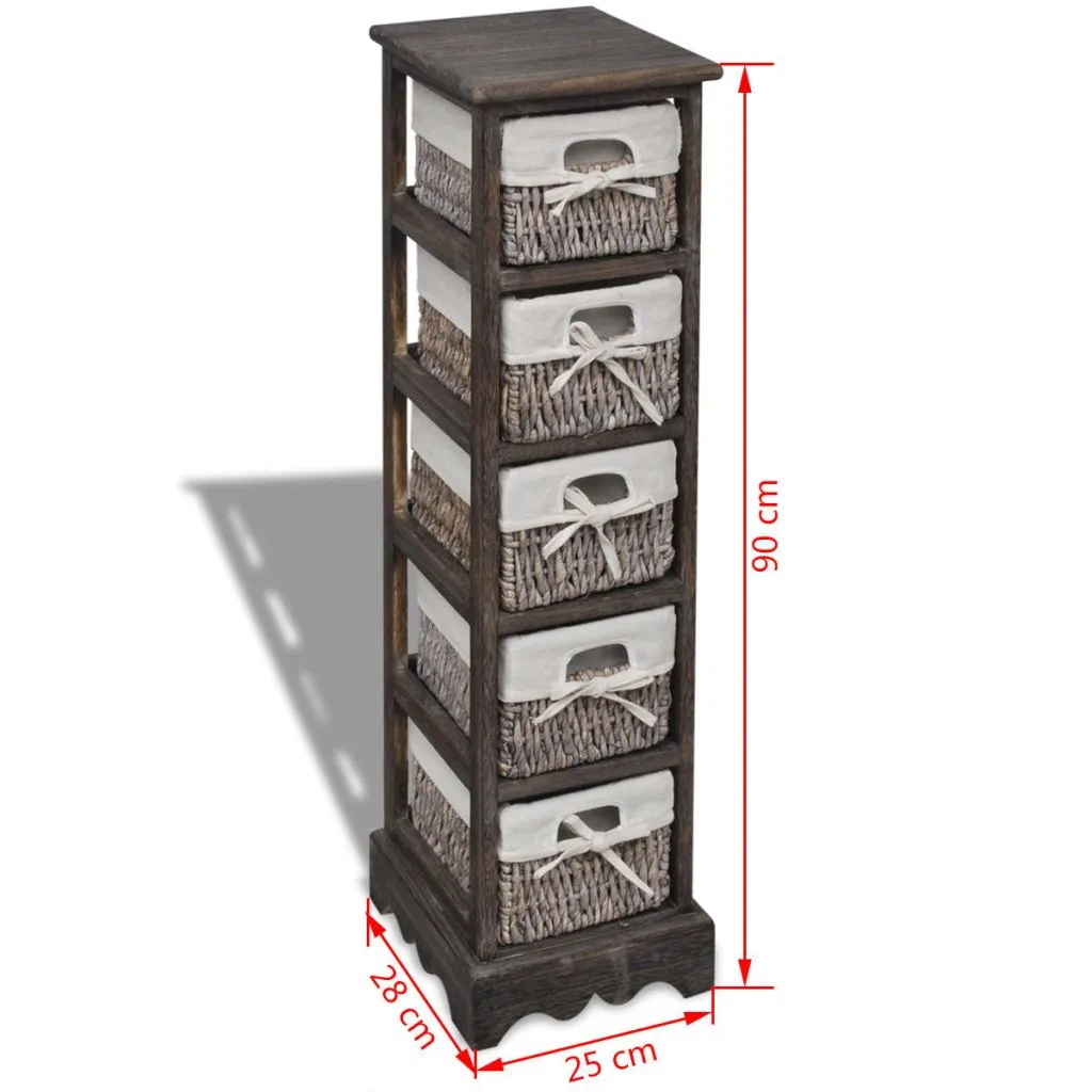 Paulownia Wood Storage Rack 5 Weaving Baskets Brown