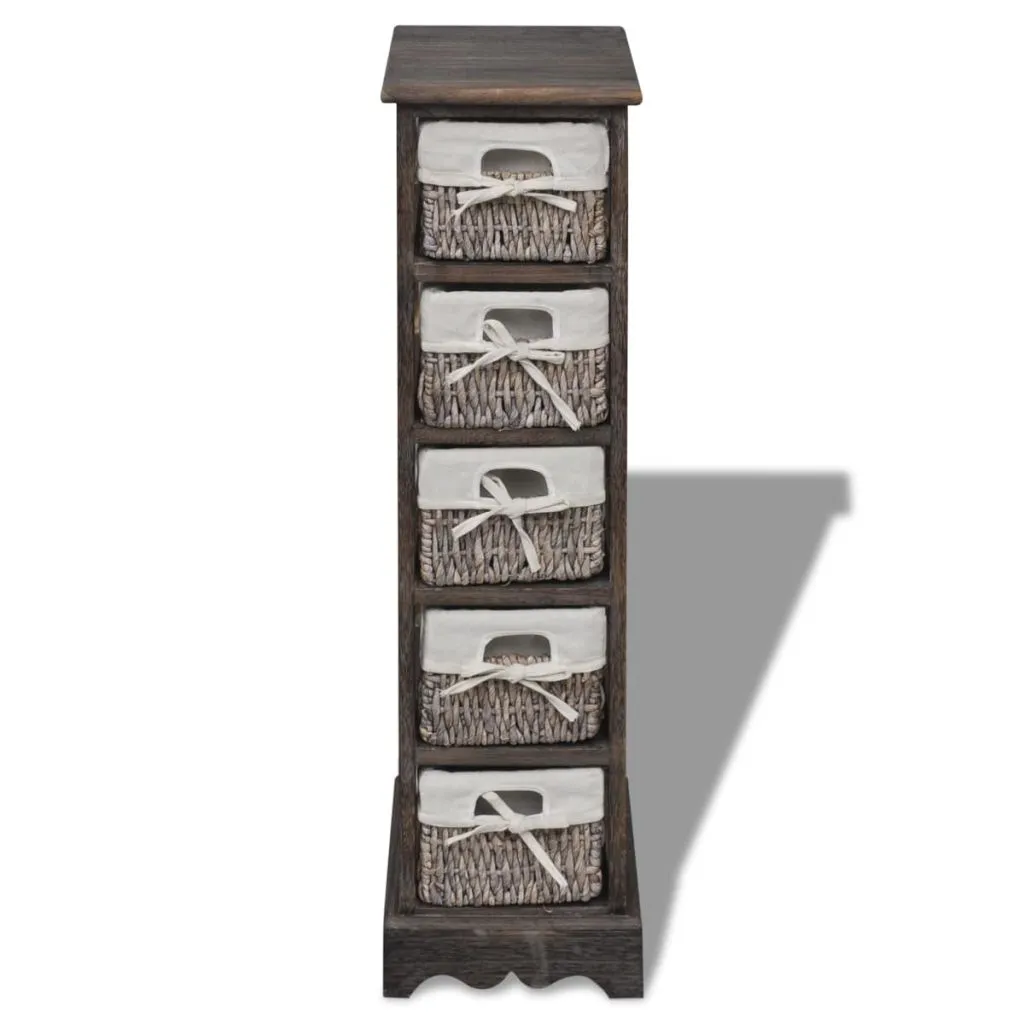 Paulownia Wood Storage Rack 5 Weaving Baskets Brown