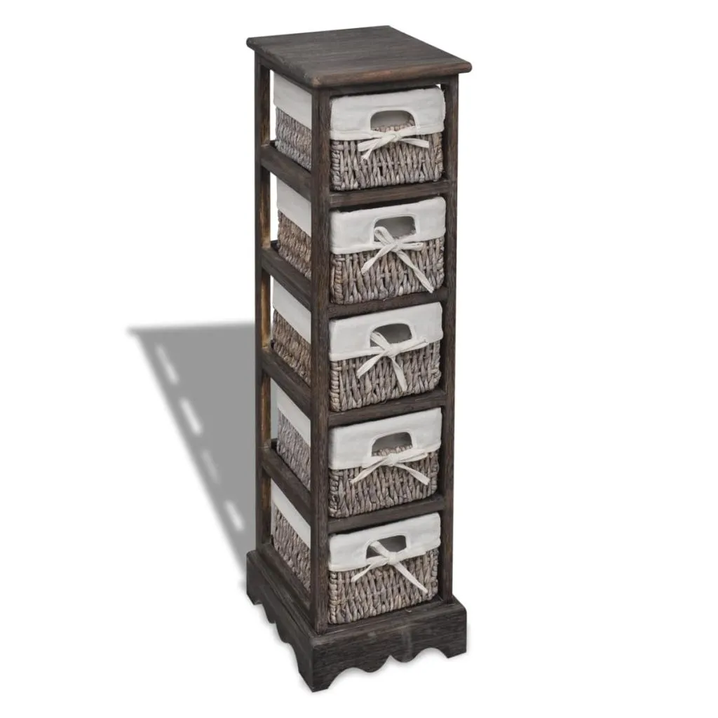 Paulownia Wood Storage Rack 5 Weaving Baskets Brown