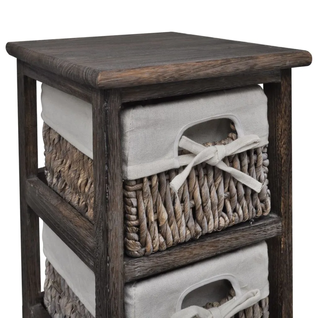 Paulownia Wood Storage Rack 5 Weaving Baskets Brown