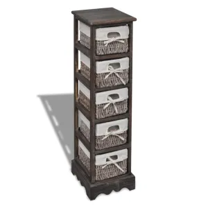 Paulownia Wood Storage Rack 5 Weaving Baskets Brown
