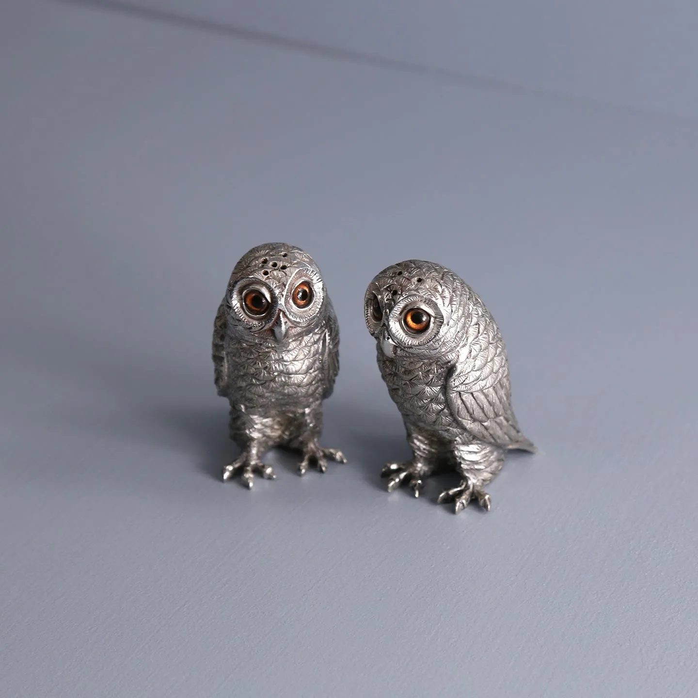 Pewter Salt & Pepper Shakers / Owls