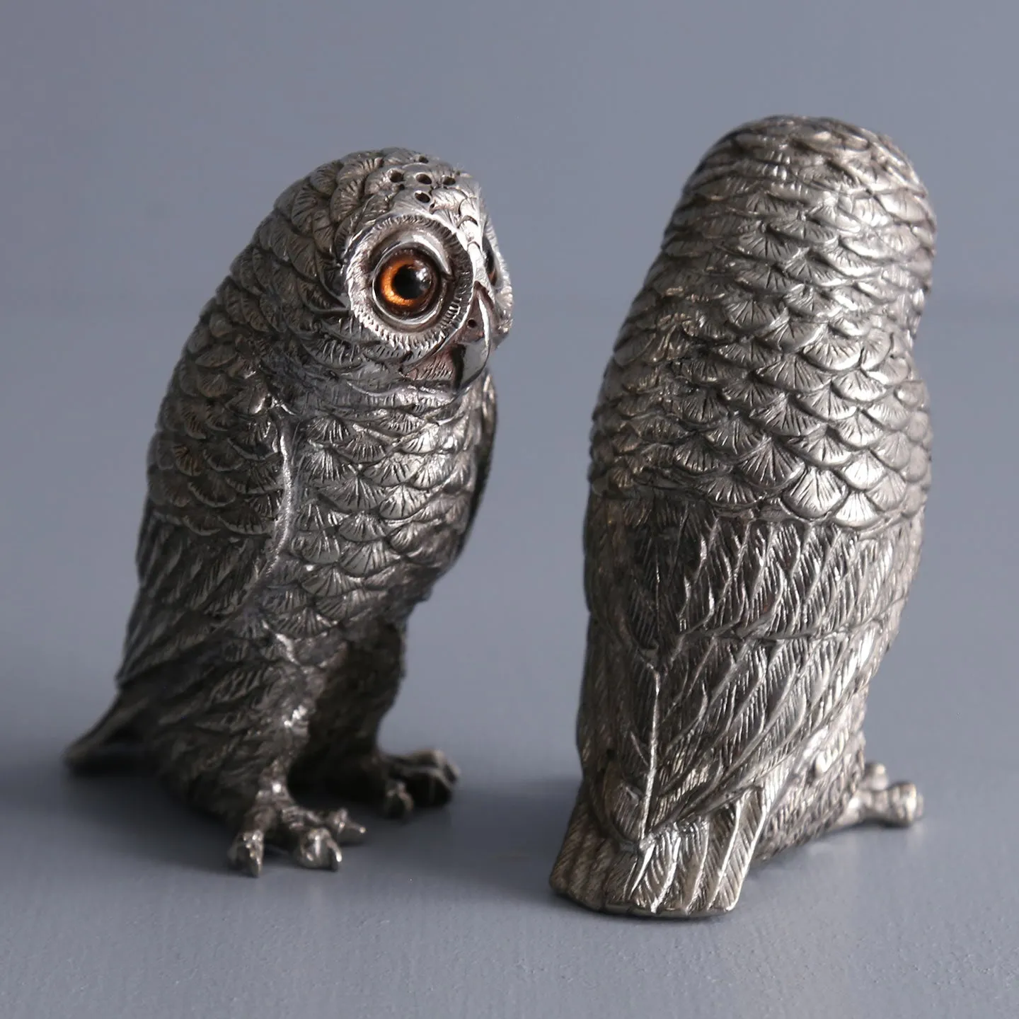 Pewter Salt & Pepper Shakers / Owls