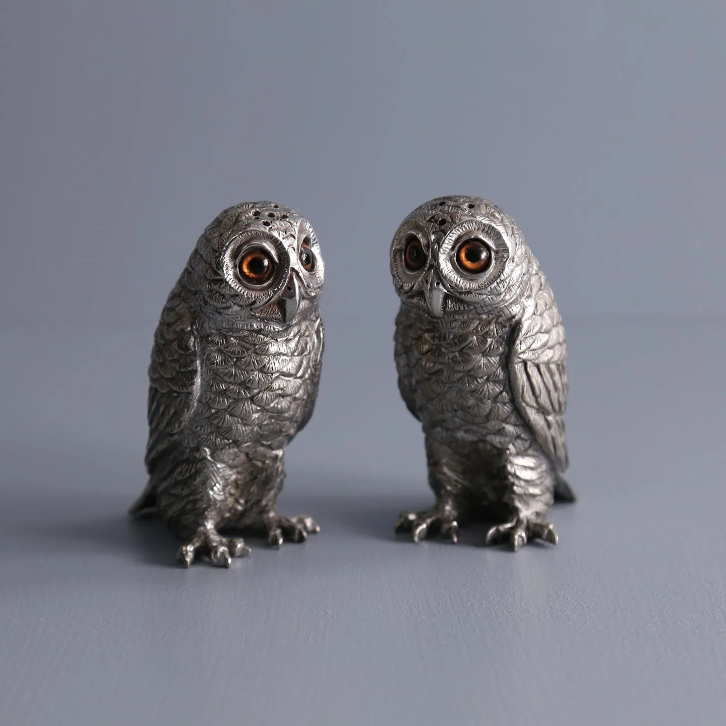 Pewter Salt & Pepper Shakers / Owls