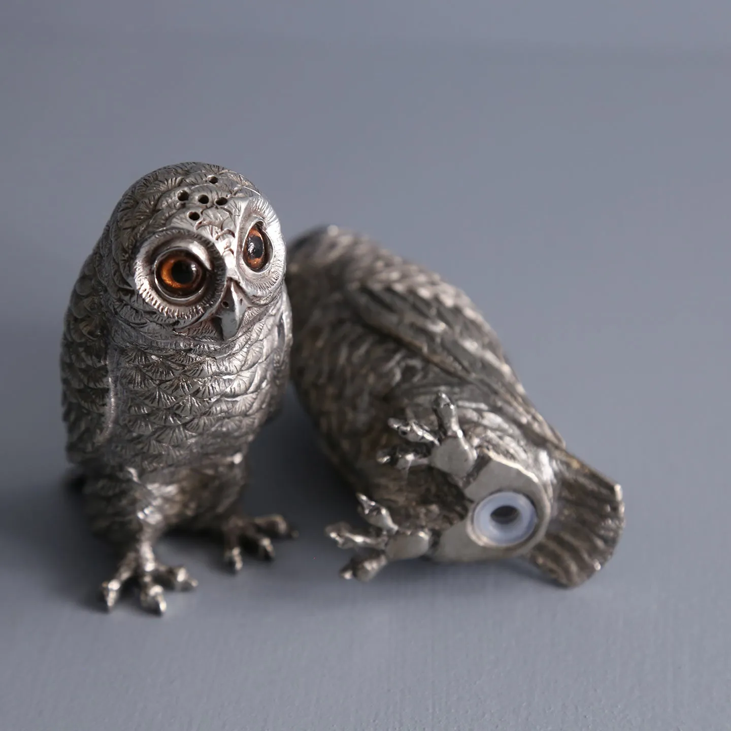 Pewter Salt & Pepper Shakers / Owls