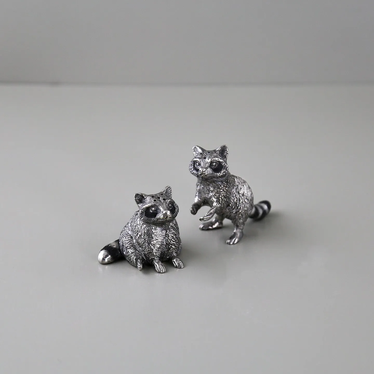 Pewter Salt & Pepper Shakers / Raccoons