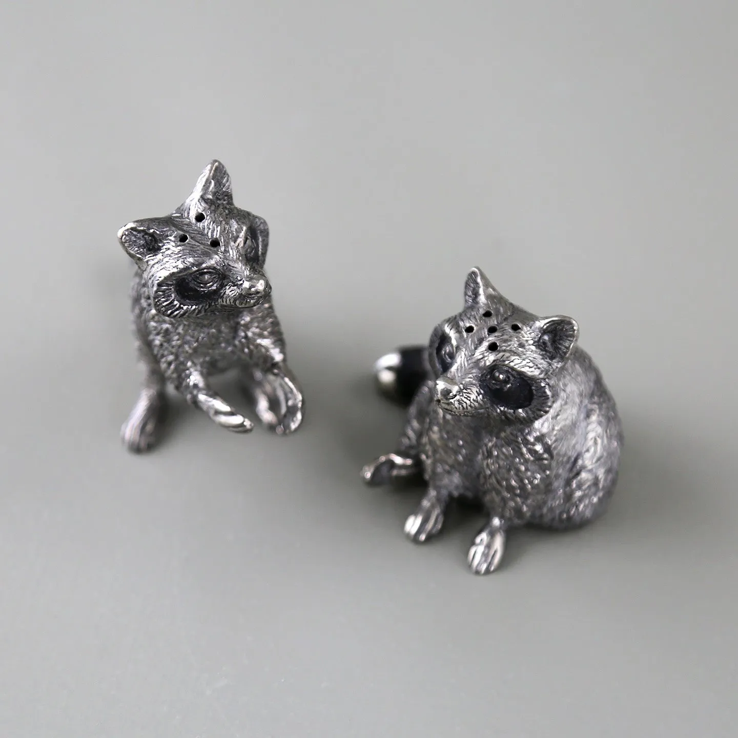 Pewter Salt & Pepper Shakers / Raccoons