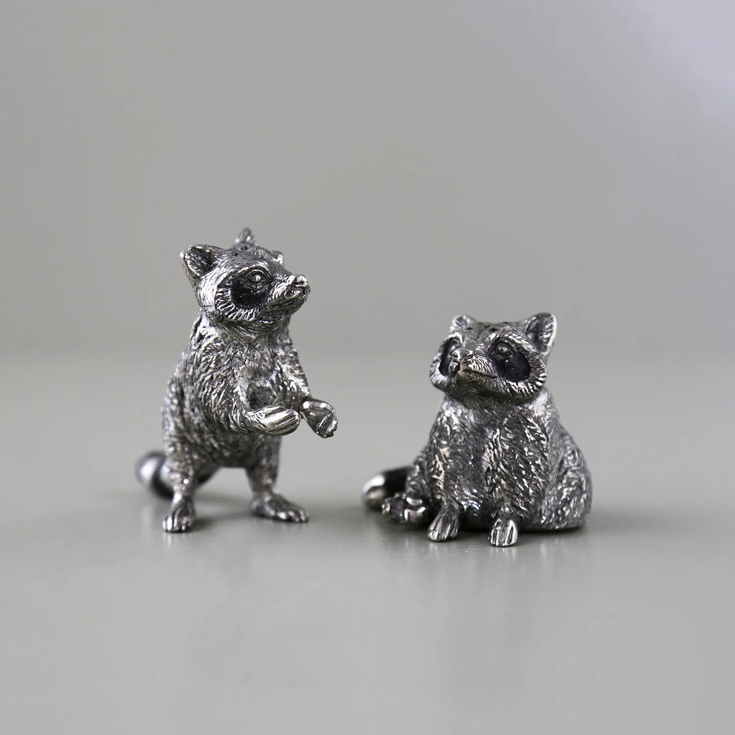 Pewter Salt & Pepper Shakers / Raccoons