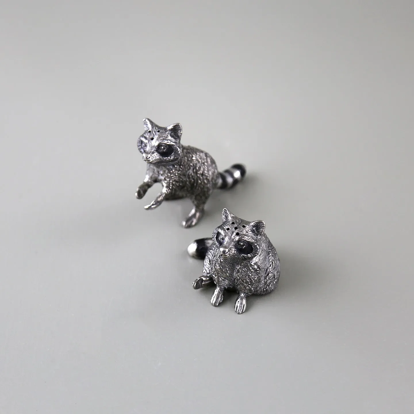 Pewter Salt & Pepper Shakers / Raccoons
