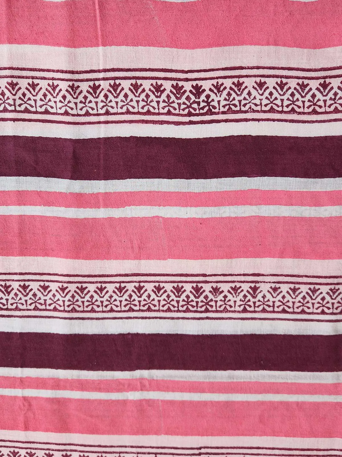 Pink & Plum Handwoven And Hand Block Printed Cotton Saree