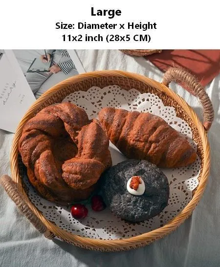Rattan Storage Basket with Handle, Small Storage Baskets, Round Straoge Basket, Woven Storage Baskets for Kitchen