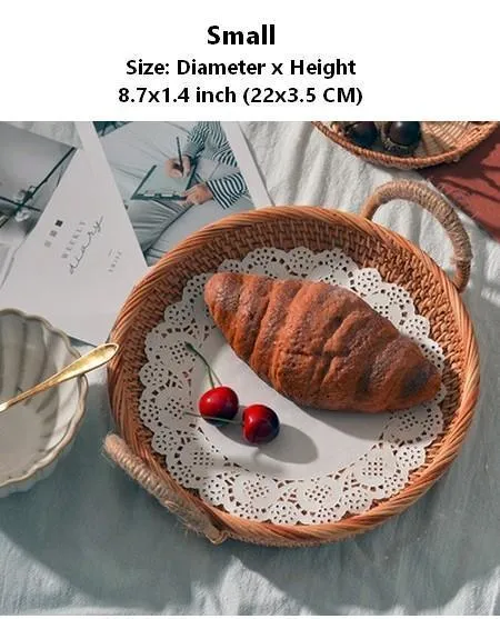 Rattan Storage Basket with Handle, Small Storage Baskets, Round Straoge Basket, Woven Storage Baskets for Kitchen
